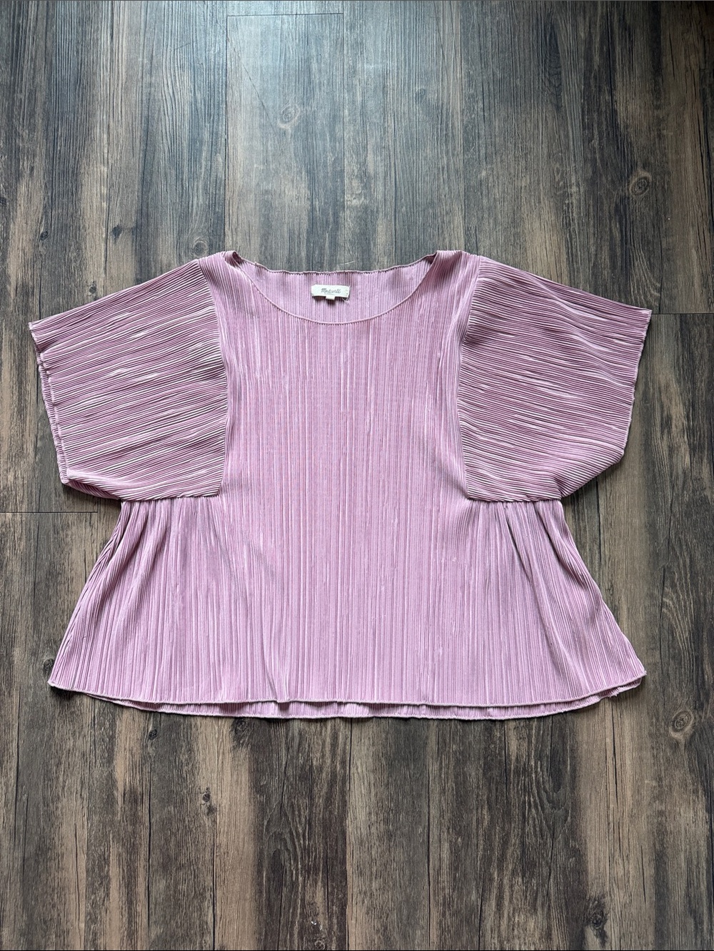 Madewell Pleated Short Sleeve Blouse in Dusty Rose